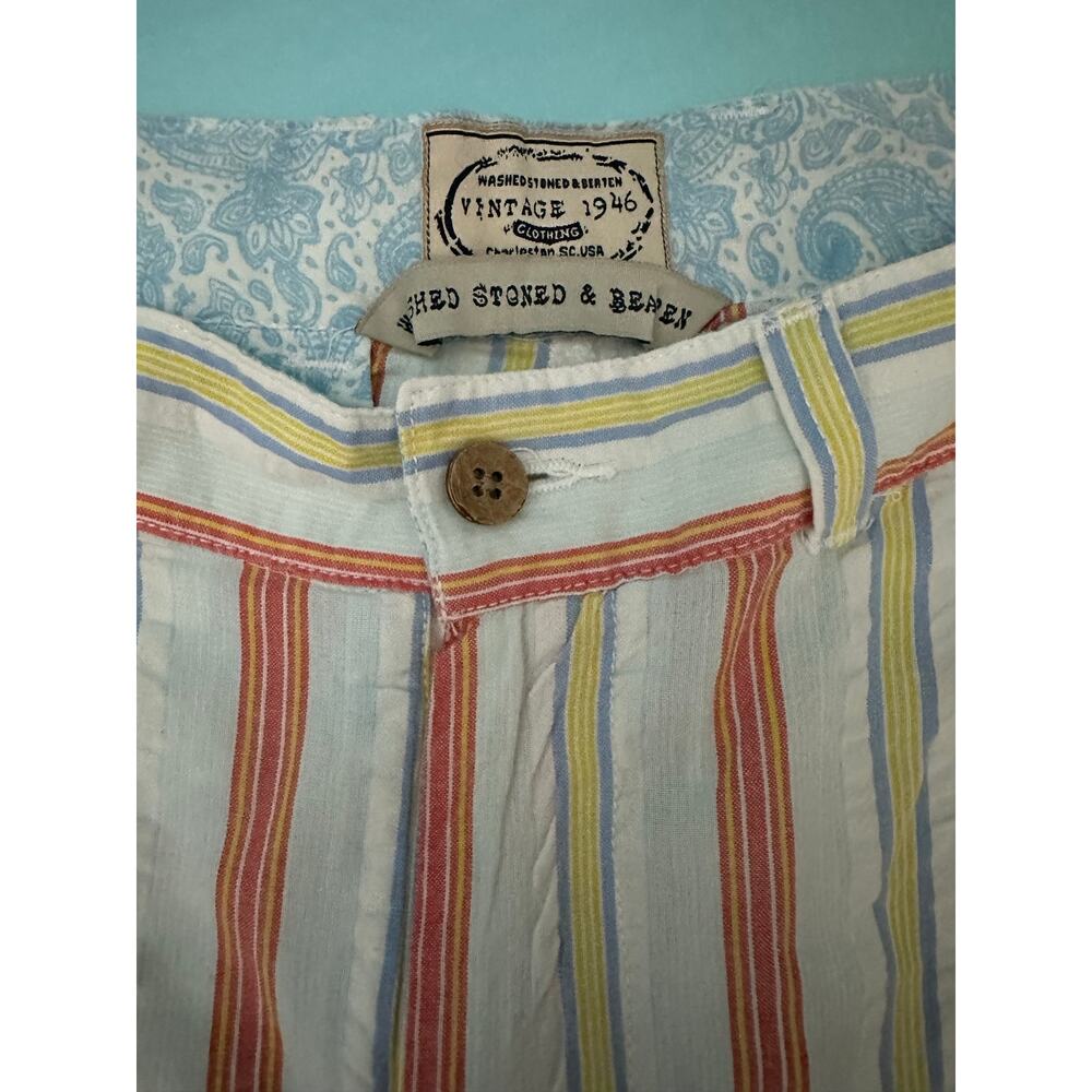 Vintage 1946 Clothing Washed Stoned & Beaten shorts multi-color stripes 38